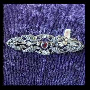 New 925 Sterling Silver Brooch Pin With Ruby - Like Red Stone